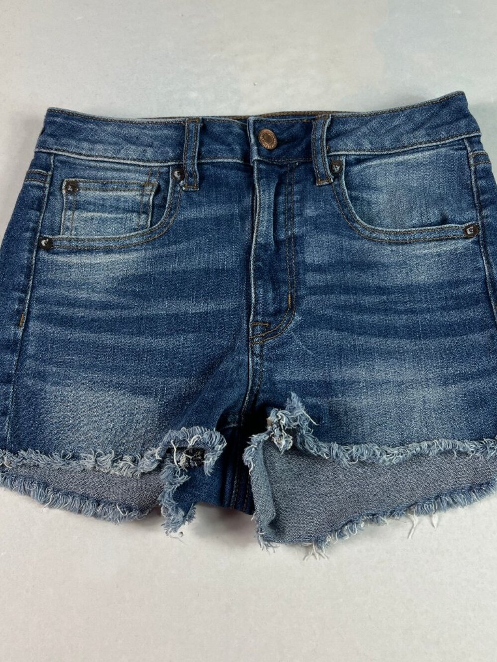 American Eagle Shorts Womens 25 High Rise Shortie Blue Cut Off Denim Jorts Tag 2